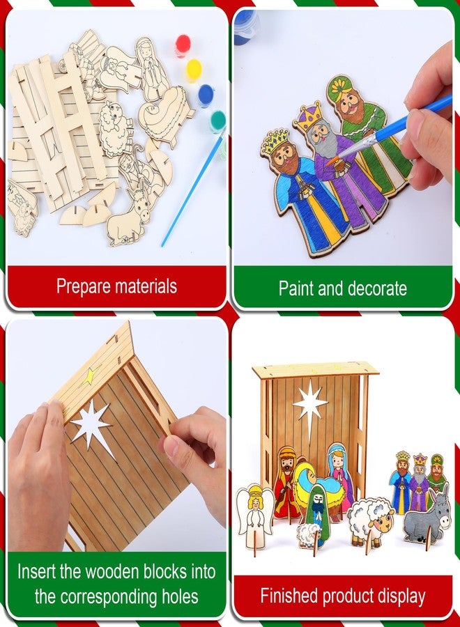 مجموعة ميني إنفلات المكونة من 12 قطعة من مجسمات ميلاد المسيح الخشبية، جاهزة للتلوين والرسم، مثالية لتزيين مجسمات الميلاد غير المكتملة. مجموعة خشبية للتلوين، هدية رائعة للأطفال، ديكور ديني مسيحي للطاولة. - Image 4